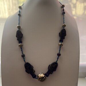 VINTAGE MURANO GLASS NAVY Blue Fish ,Bead Necklace